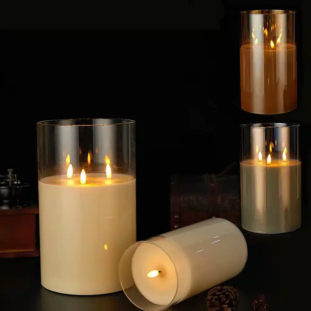 LED-Stearinljus med 3 lågor - 1 st. - Ø15 x 25 cm - Guld, Grå eller Vit